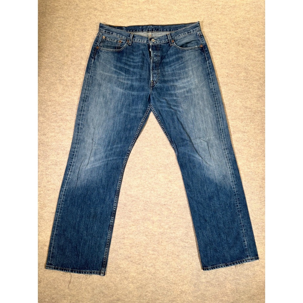 Levis 501 Jeans Mens 38x32 Blue Denim Cotton Button Fly Mid Rise Straight Leg